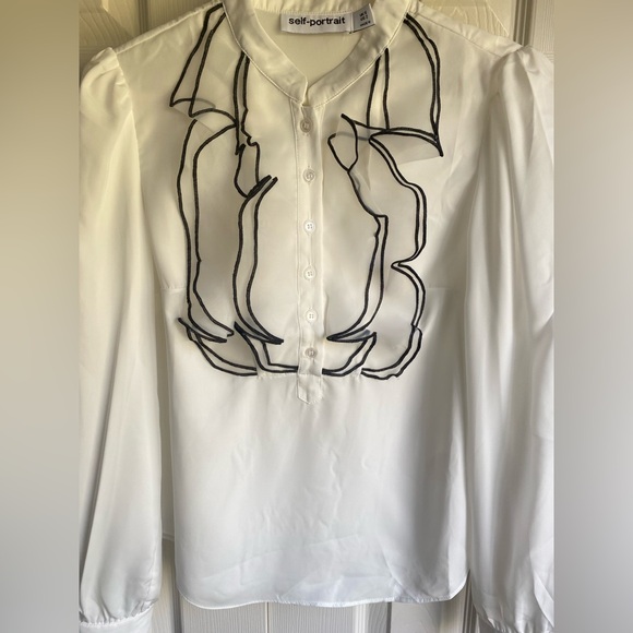 New Self-Portrait Ruffle Collar Chiffon Blouse - Picture 7 of 10